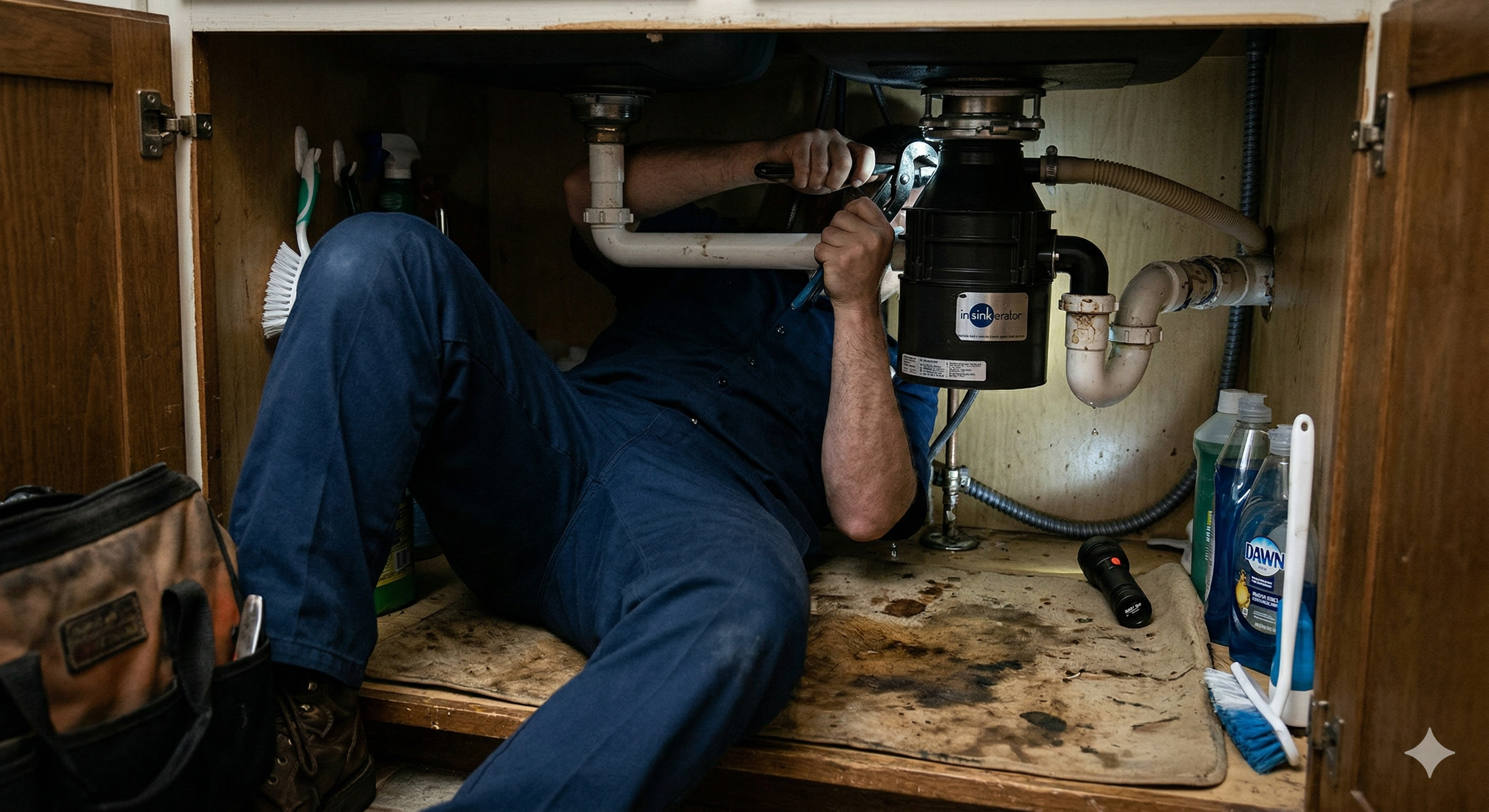 Professional plumber servicing water heater in Goodyear